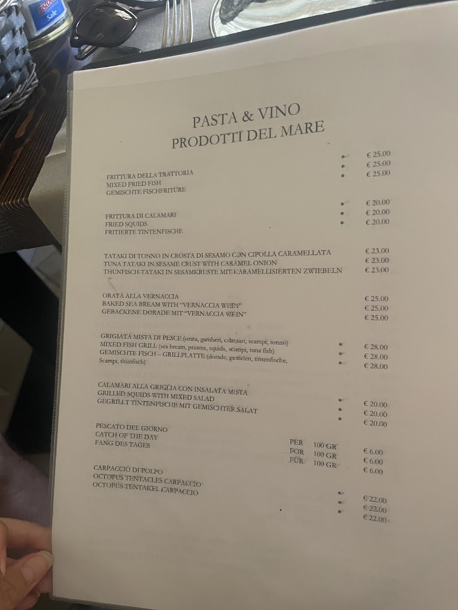 Ristorante Pasta e Vino Menu - Image 1